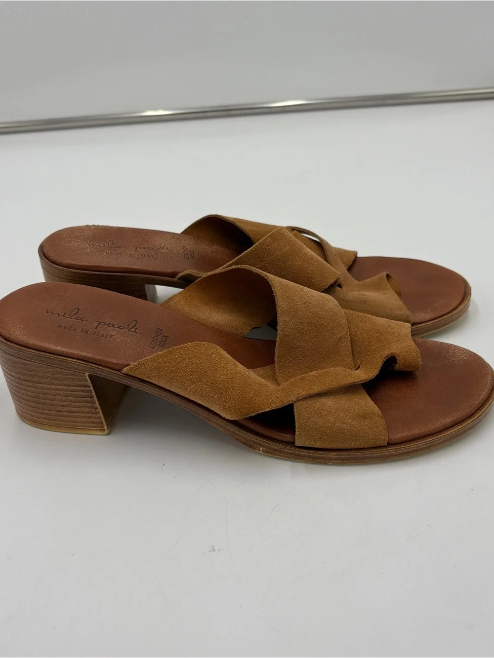 Mila Paoli Brown Tan Suede Sandals Block Heel Made in Italy Women’s Size 10.5